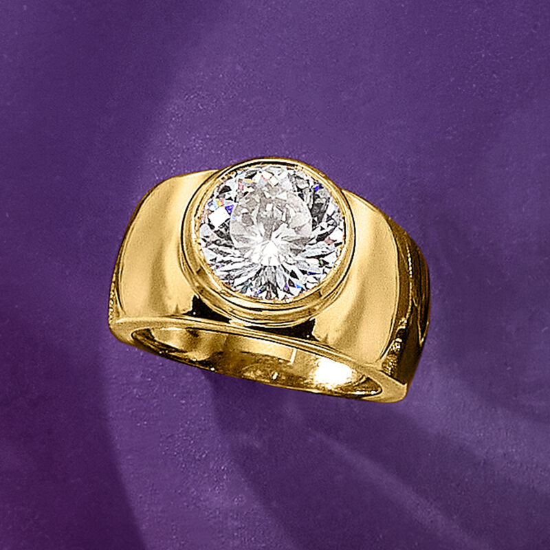 3.50 Carat Bezel-Set CZ Ring in 18kt Gold Over Sterling image number 3