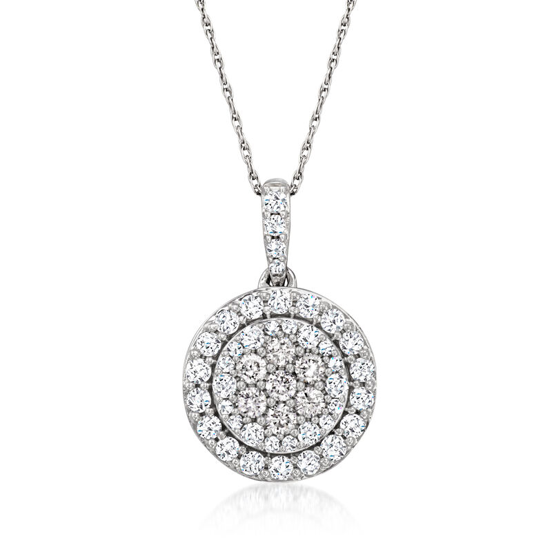 C. 1990 Vintage 1.00 ct. t.w. Diamond Cluster Pendant Necklace in 14kt White Gold. 18&quot; image number 0