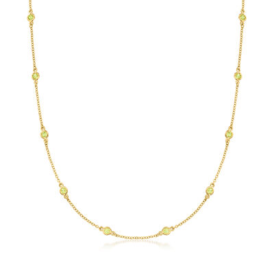1.30 ct. t.w. Bezel-Set Peridot Station Necklace in 18kt Gold Over Sterling