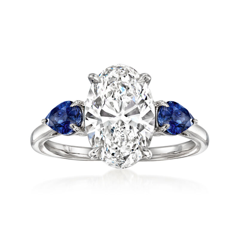 3.00 Carat Lab-Grown Diamond Ring with 1.00 ct. t.w. Sapphires in 14kt White Gold image number 0