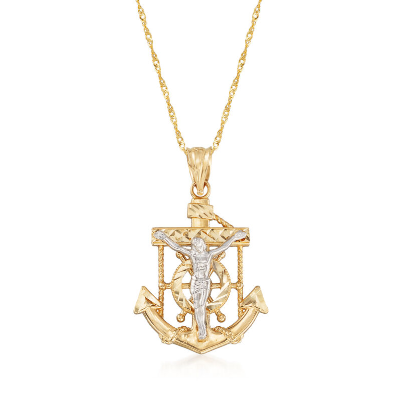 14kt Yellow Gold Mariner's Cross Pendant Necklace with White Rhodium   image number 0
