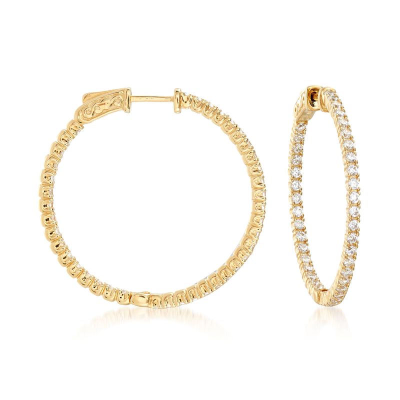 2.00 ct. t.w. CZ Inside-Outside Hoop Earrings in 18kt Gold Over Sterling. 1 1/4&quot; image number 0
