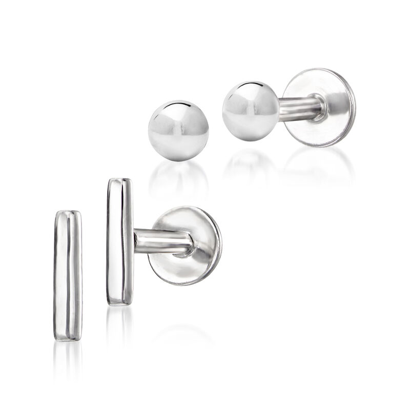 Sterling Silver Jewelry Set: Two Pairs of Ball and Bar Flat-Back Stud Earrings  image number 0