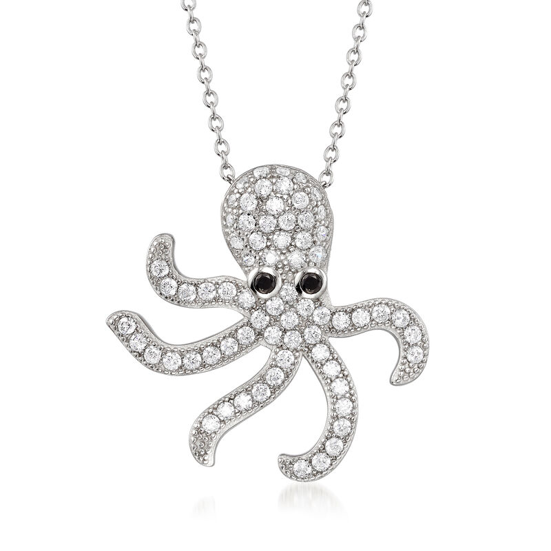 2.10 ct. t.w. CZ Octopus Pendant Necklace in Sterling Silver. 16&quot; image number 1