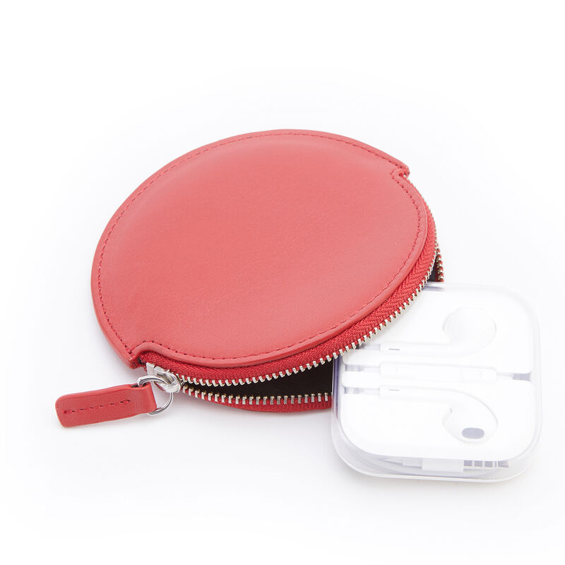 Royce Red Leather Circular Earbud Case   image number 1