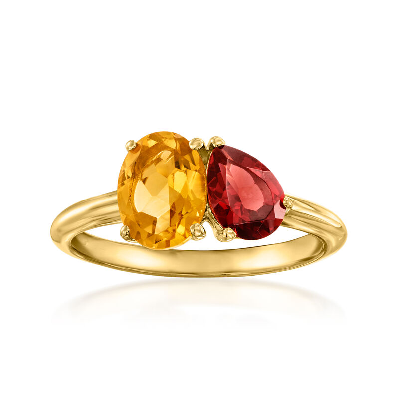 1.10 Carat Citrine and .90 Carat Garnet Toi et Moi Ring in 18kt Gold Over Sterling image number 0