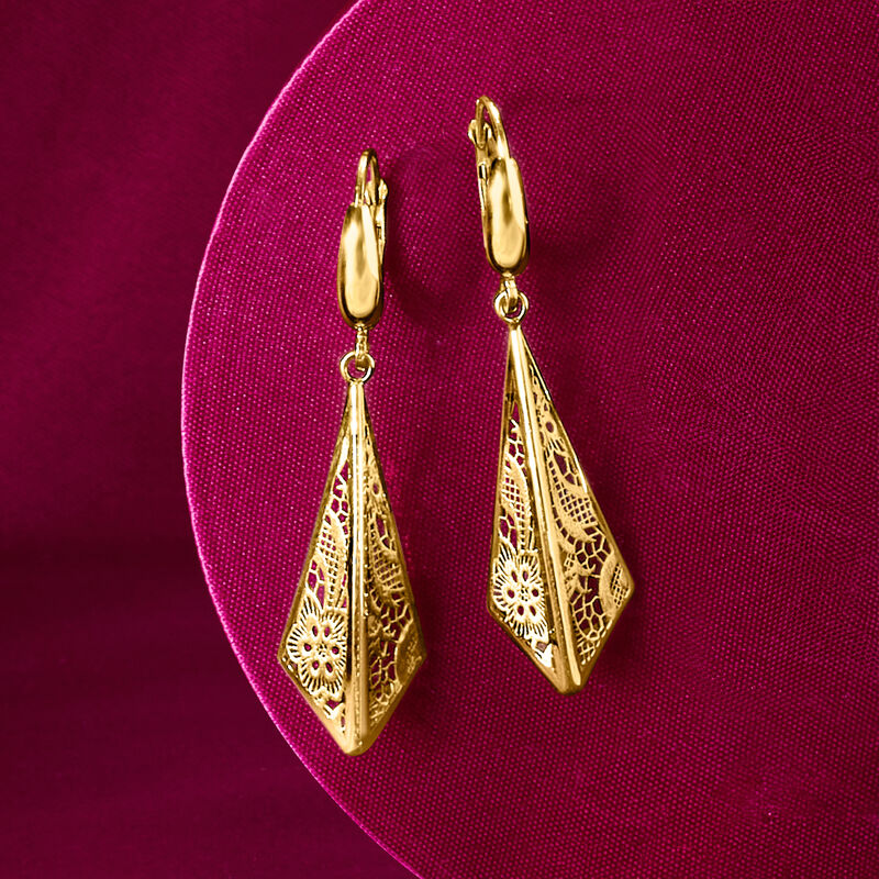 Italian 14kt Yellow Gold Lace Triangle Drop Earrings image number 3