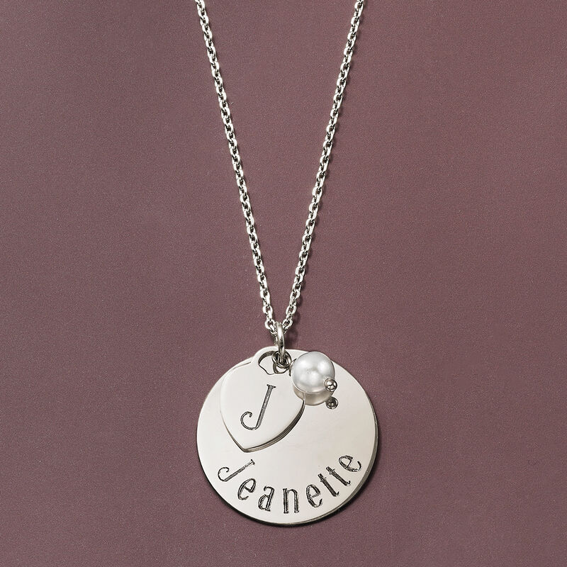 Italian Sterling Silver Personalized Charm Necklace with 6mm Cultured Pearl. 18&quot; image number 2