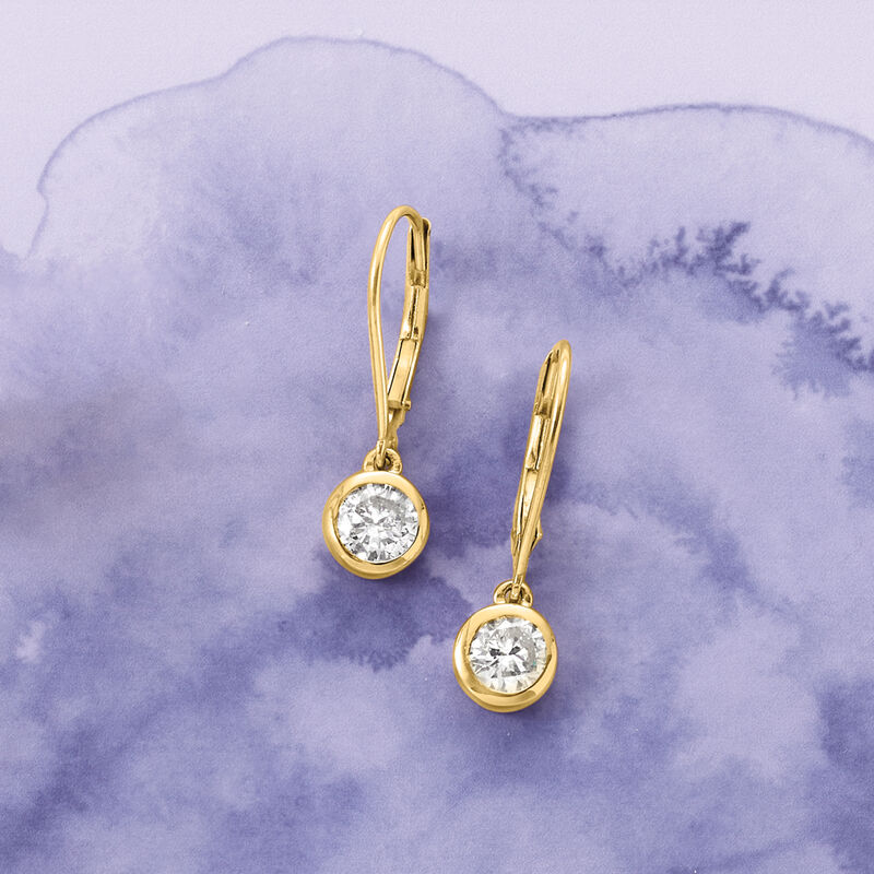 1.00 ct. t.w. Bezel-Set Diamond Drop Earrings in 14kt Yellow Gold image number 2