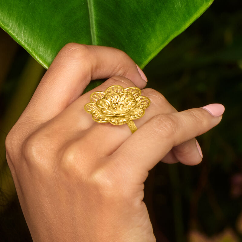 18kt Gold Over Sterling Floral Filigree Ring. Size 8 image number 5