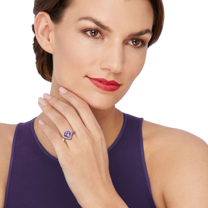 2.80 Carat Amethyst and .40 ct. t.w. White Topaz Heart Ring in Sterling Silver image number 1