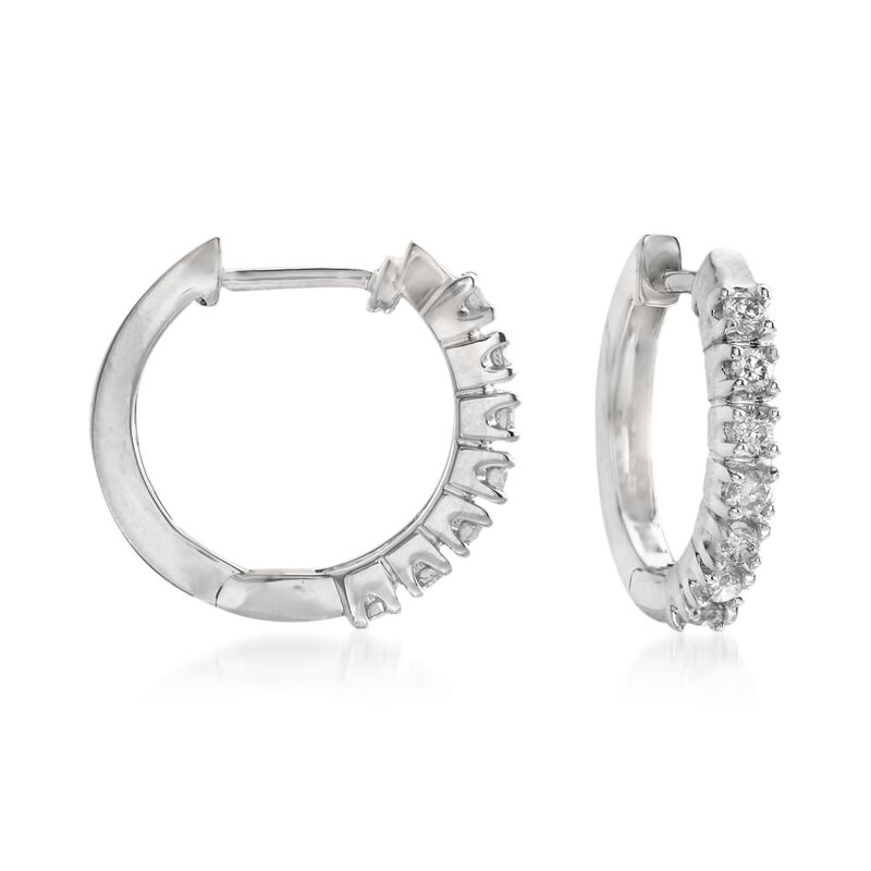 .24 ct. t.w. Diamond Huggie Hoop Earrings in 14kt White Gold. 1/2&quot; image number 0