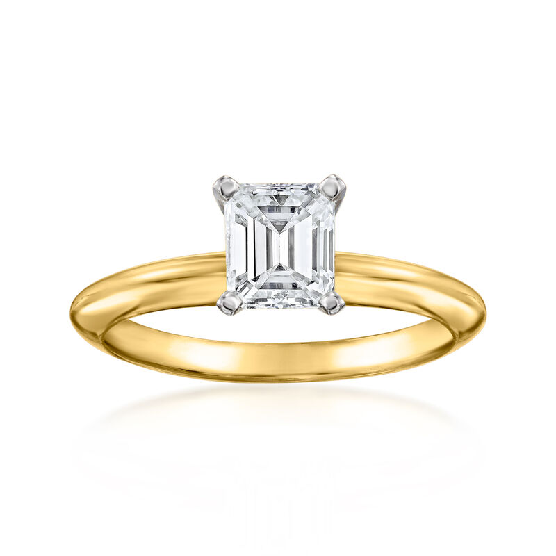 1.03 Carat Emerald-Cut Certified Diamond Solitaire Ring in 14kt Yellow Gold image number 0