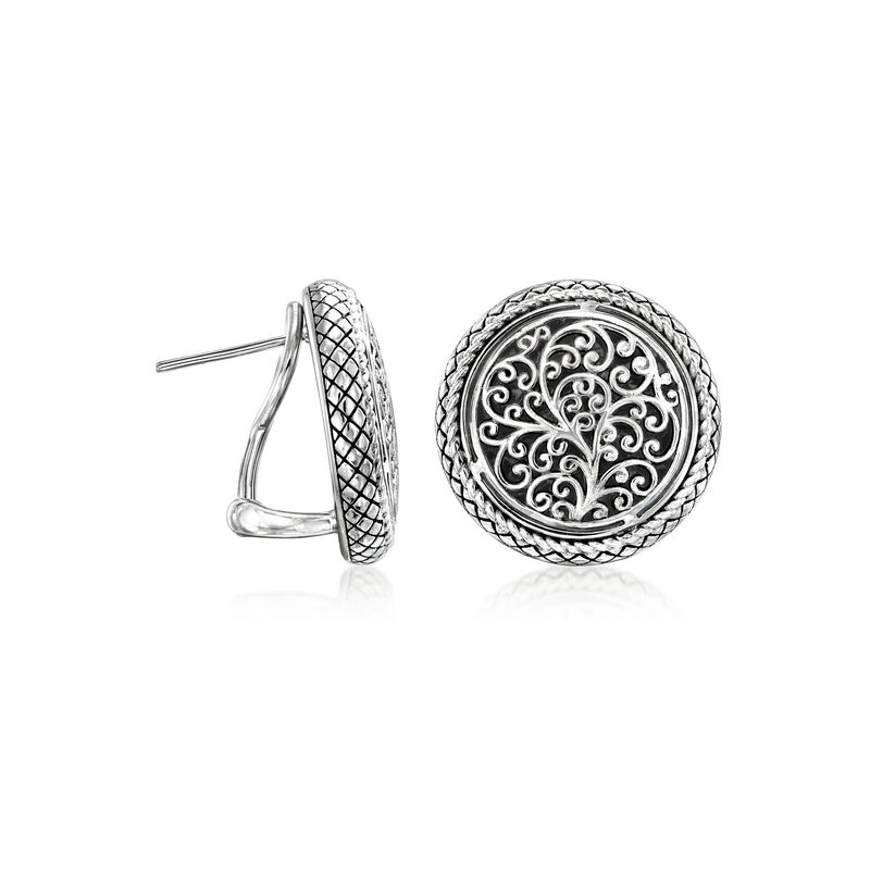 Andrea Candela "Pasion De Plata" Sterling Silver and Black Enamel Round Earrings image number 2