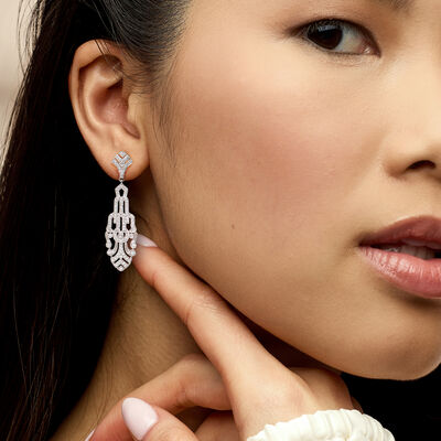 C. 1990 Vintage 1.08 ct. t.w. Diamond Openwork Drop Earrings in Platinum