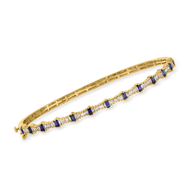 .60 ct. t.w. Sapphire and .36 ct. t.w. Diamond Bangle Bracelet in 14kt Yellow Gold image number 0