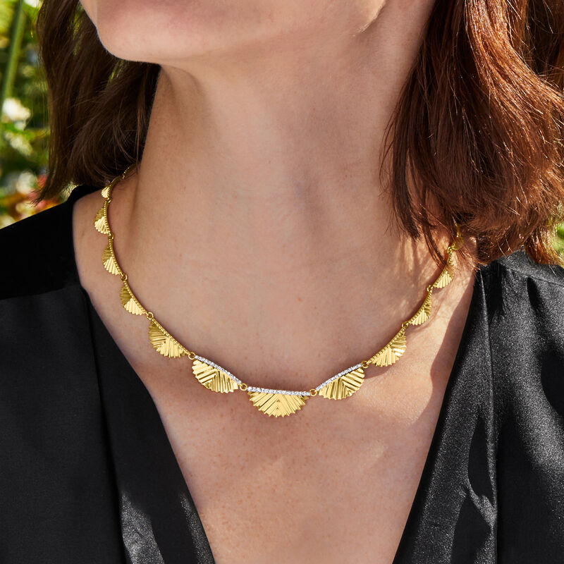 .50 ct. t.w. Diamond Fan Necklace in 18kt Gold Over Sterling image number 2