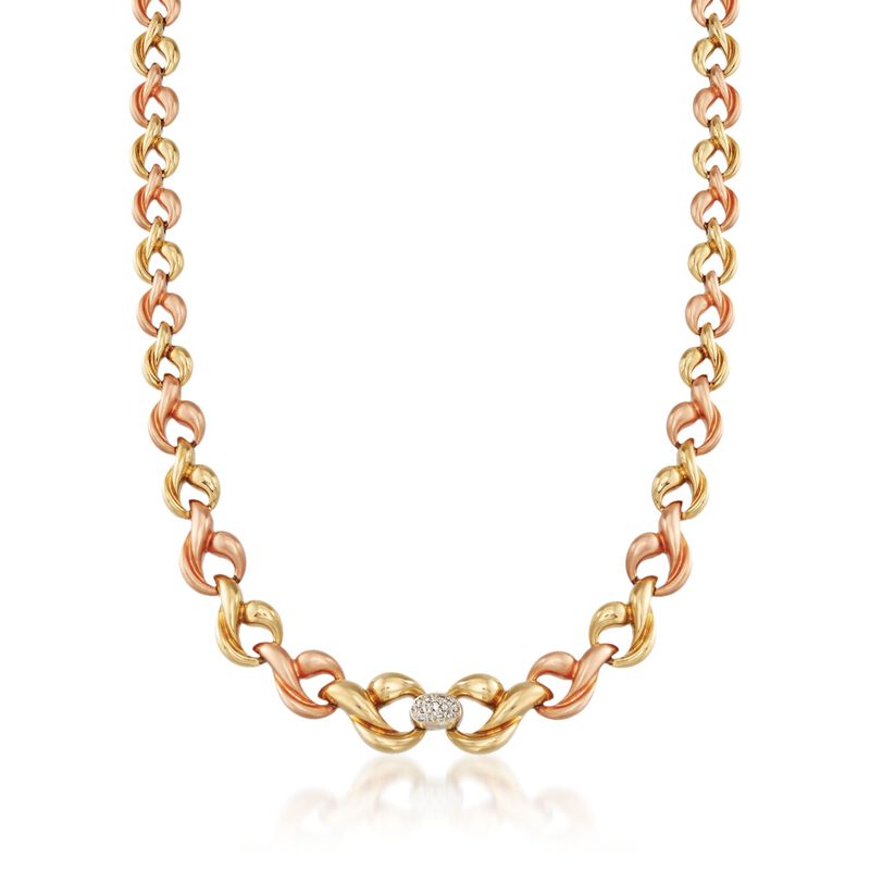 C. 1980 Vintage .30 ct. t.w. Diamond Link Necklace in 18kt Tri-Colored Gold image number 0