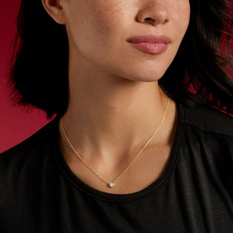 .25 Carat Bezel-Set Lab-Grown Diamond Solitaire Necklace in 14kt Yellow Gold. 16&quot; image number 4