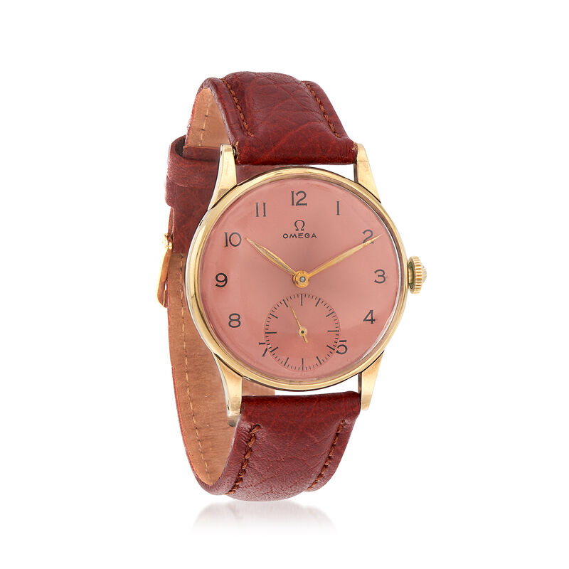 C. 1950 Vintage Omega Women's 18mm Watch with Brown Leather Strap in 14kt Yellow Gold image number 0