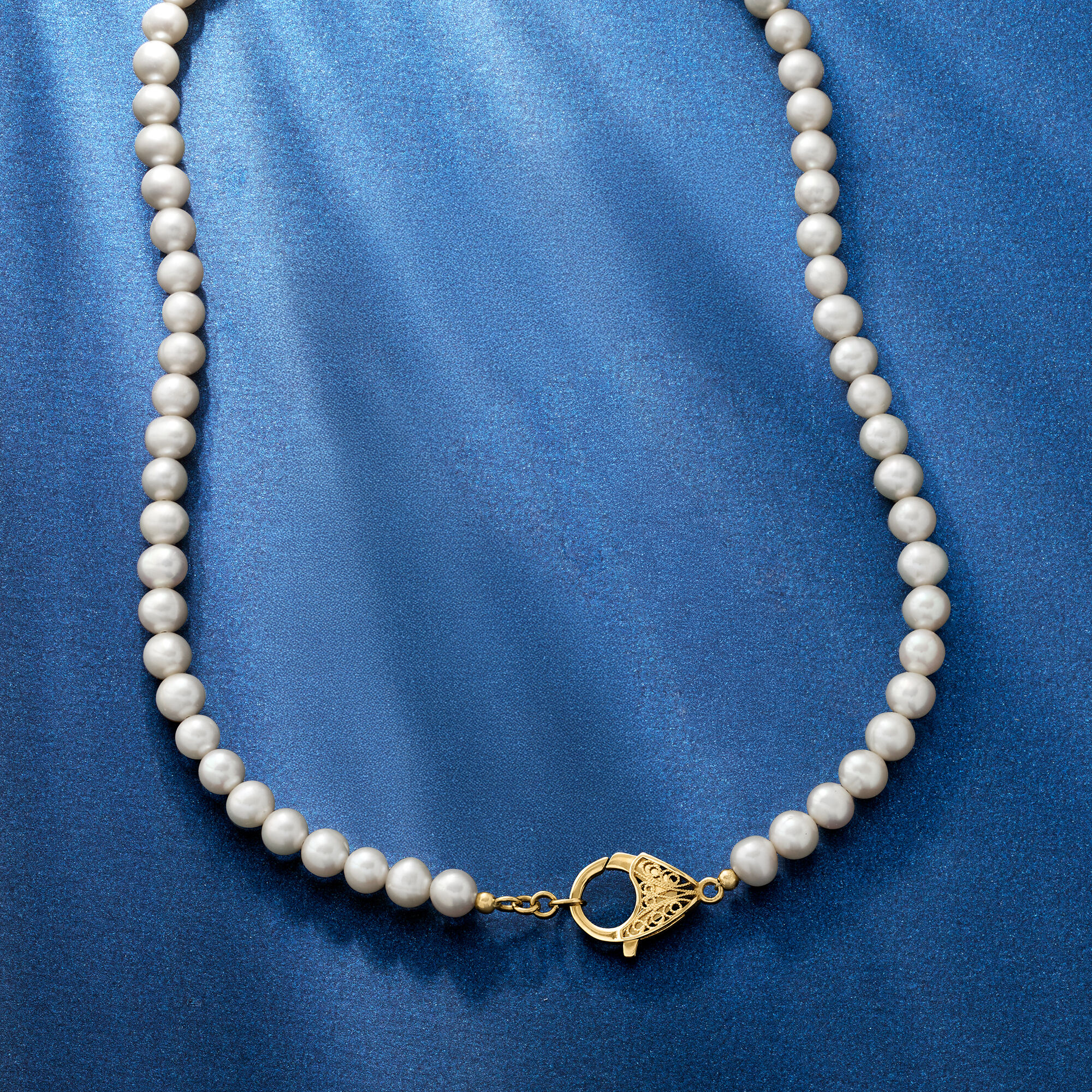 6.5-7mm Cultured Pearl Lobster Clasp Necklace in 18kt Gold Over