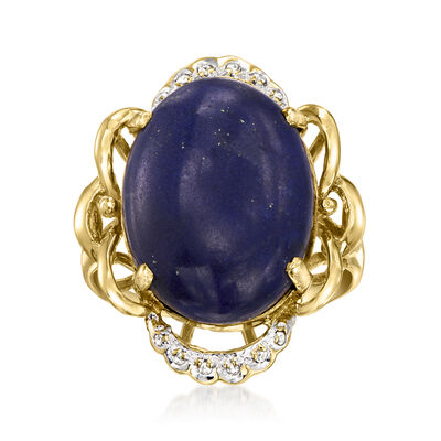C. 1980 Vintage Lapis Ring with Diamonds in 14kt Yellow Gold