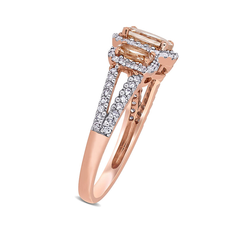 1.10 ct. t.w. Morganite and .34 ct. t.w. Diamond Three-Stone Ring in 14kt Rose Gold image number 2