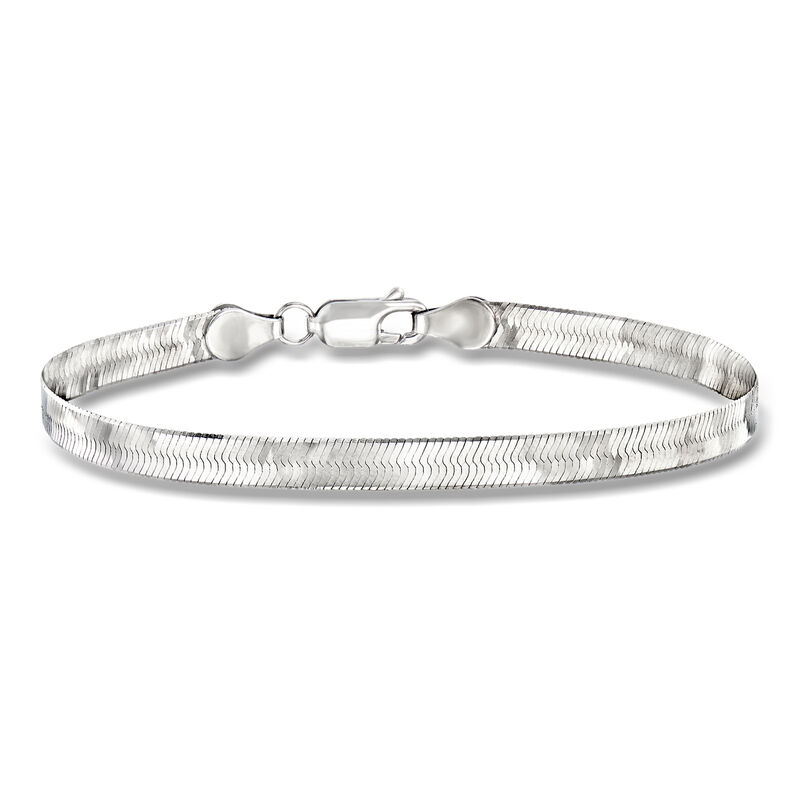 Italian 5mm 14kt White Gold Herringbone Bracelet. 7" image number 0