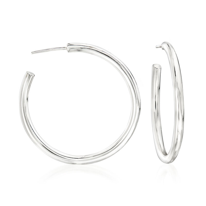 Zina Sterling Silver 3mm Hoop Earrings. 1 1/2&quot; image number 0