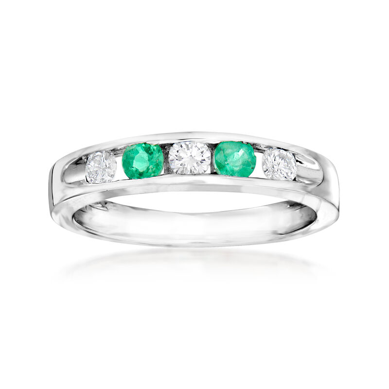 C. 1990 Vintage Giantti .30 ct. t.w. Emerald and .30 ct. t.w. Diamond Band in 18kt White Gold. Size 7 image number 0
