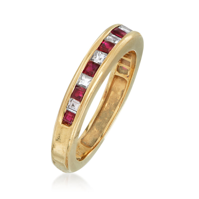 C. 1980 Vintage .85 ct. t.w. Ruby and .50 ct. t.w. Diamond Band in 14kt Yellow Gold image number 2