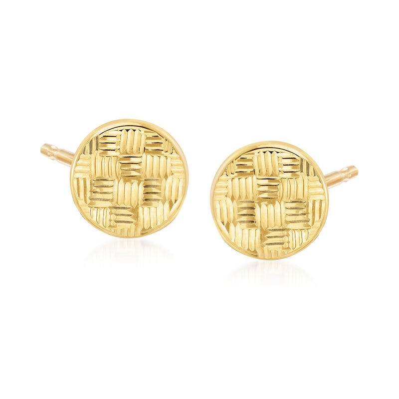 14kt Yellow Gold Basketweave Circle Stud Earrings image number 0