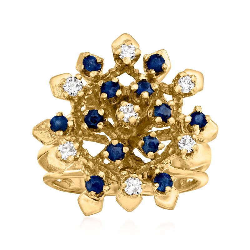 C. 1970 Vintage .50 ct. t.w. Sapphire and .35 ct. t.w. Diamond Cluster Ring in 14kt Yellow Gold image number 0