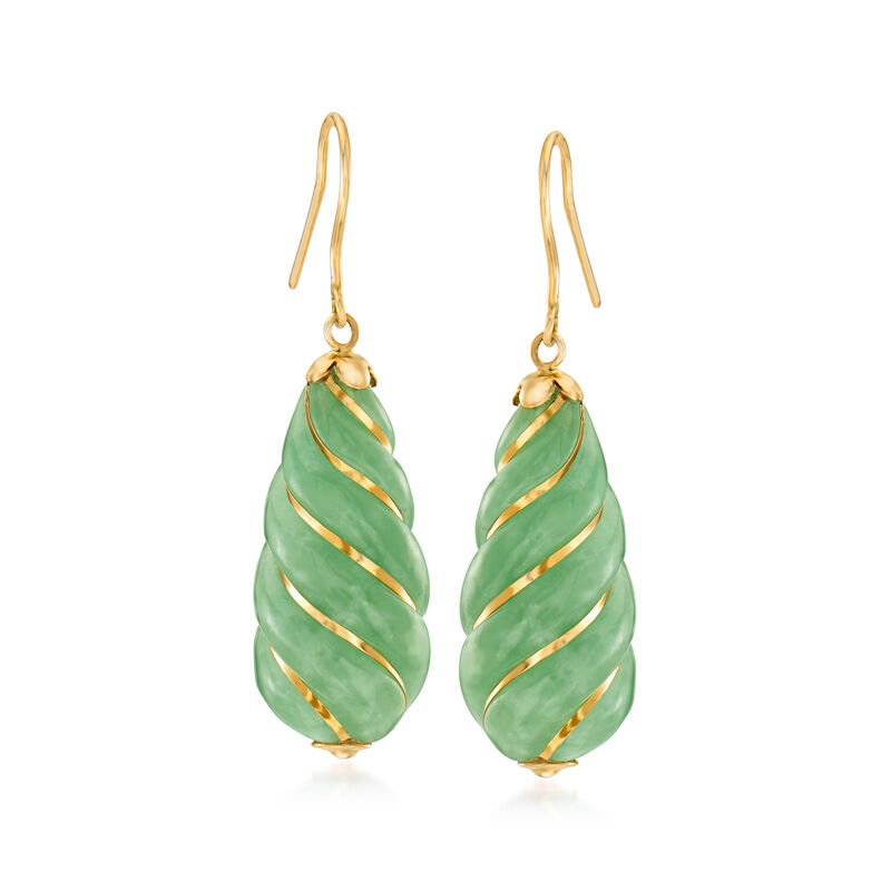 Jade Drop Earrings in 14kt Yellow Gold image number 0
