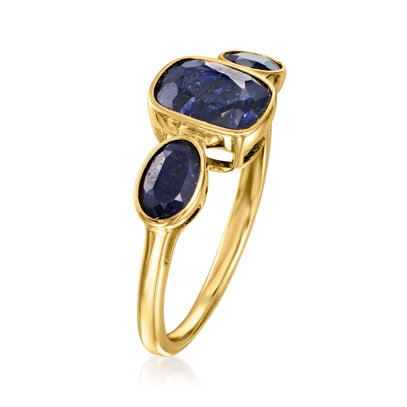 3.30 ct. t.w. Sapphire Three-Stone Ring in 18kt Gold Over Sterling image number 2