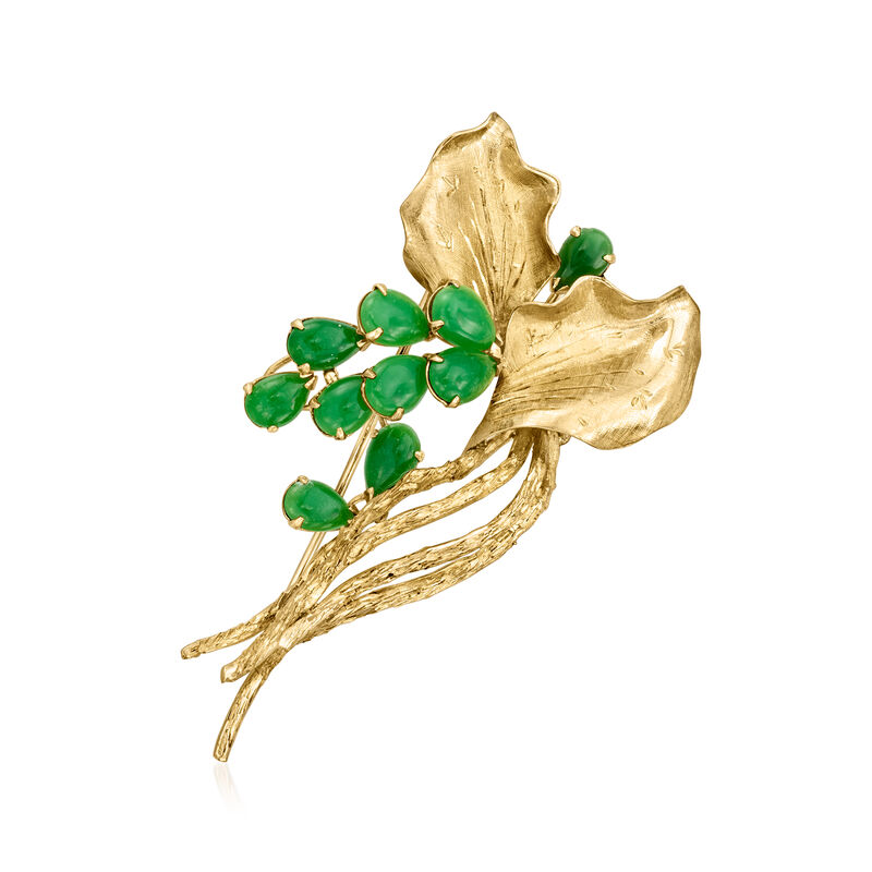C. 1970 Vintage Synthetic Jade Floral Pin in 10kt Yellow Gold image number 0