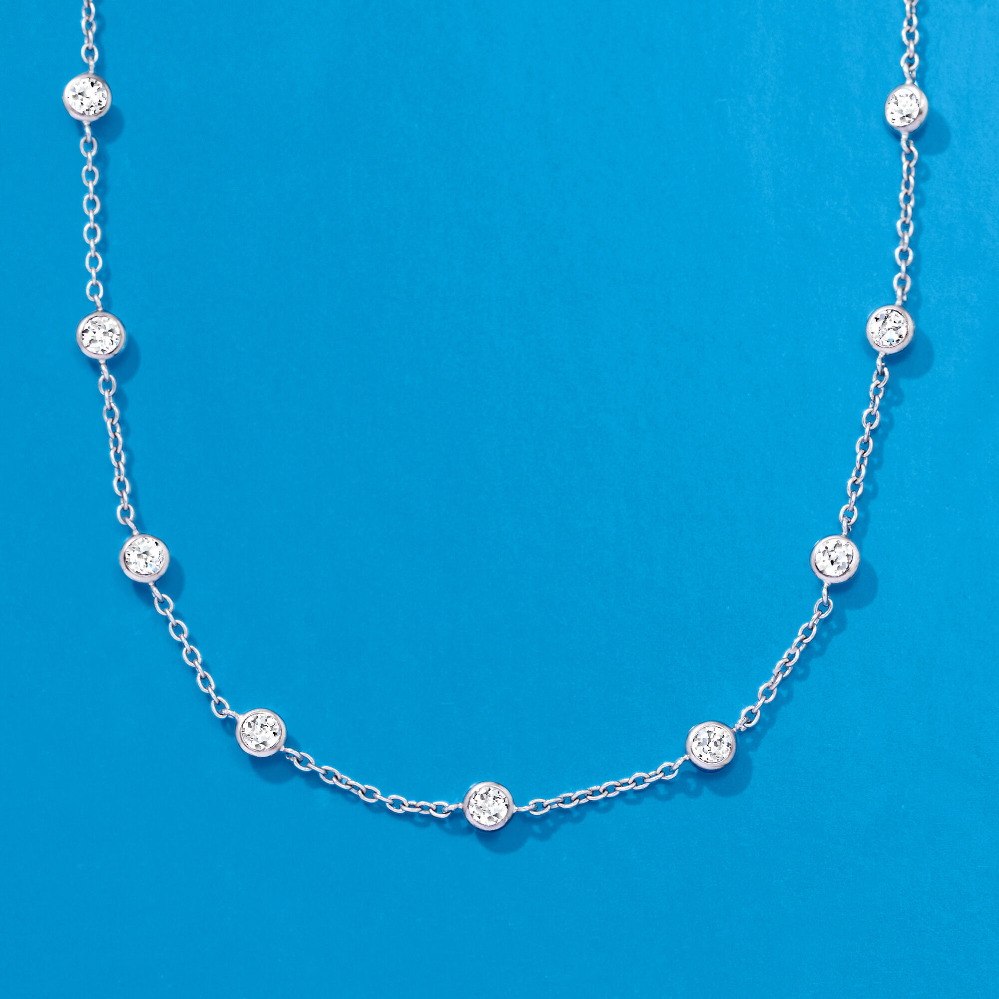 Sterling silver cz station necklace discount