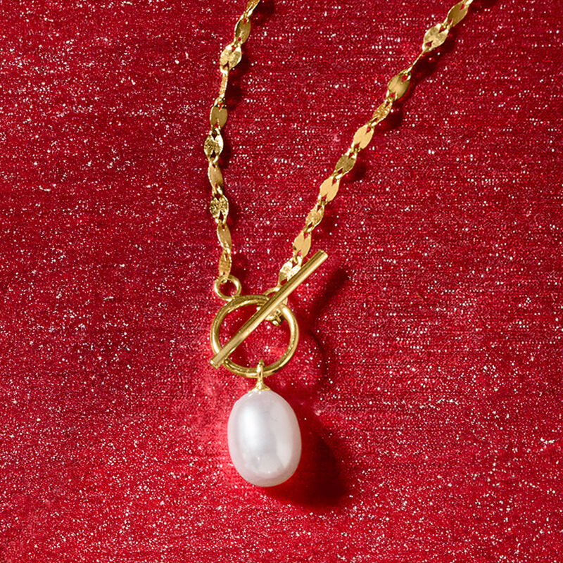 6-6.5mm Cultured Pearl Lumachina-Chain Toggle Necklace in 14kt Yellow Gold image number 2