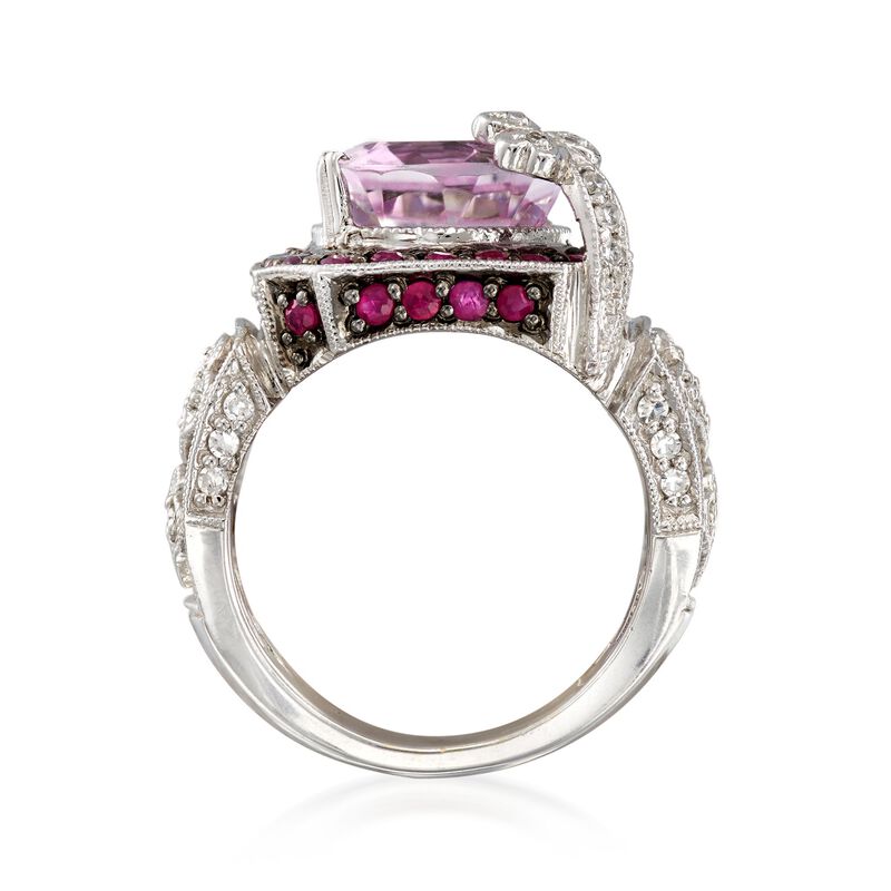 C. 2000 Vintage 6.10 Carat Kunzite and .70 ct. t.w. Ruby Ring with Diamonds in 14kt White Gold. Size 5 image number 3