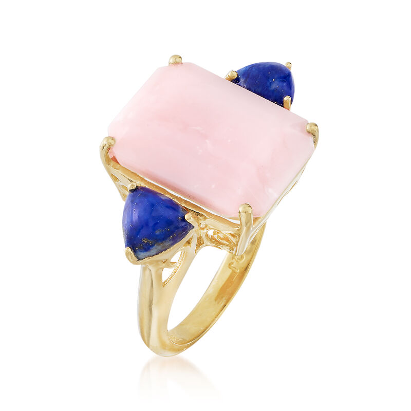 Pink Opal and Lapis Ring in 18kt Yellow Gold Over Sterling image number 2
