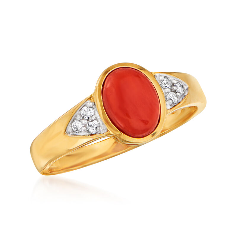 Coral Ring with Diamond Accents in 14kt Yellow Gold image number 3