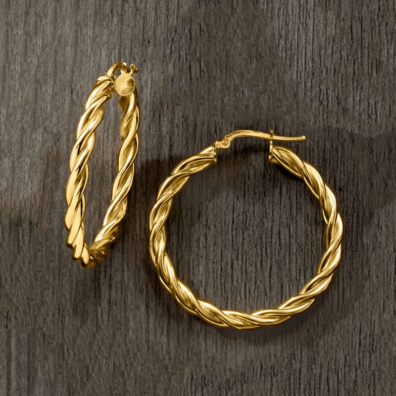 Italian 18kt Gold Over Sterling Twisted Hoop Earrings. 1 1/2&quot; image number 3