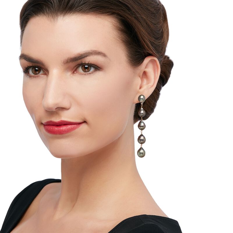 9-11mm Black Cultured Tahitian Baroque Pearl Linear Drop Earrings in 14kt Yellow Gold image number 1