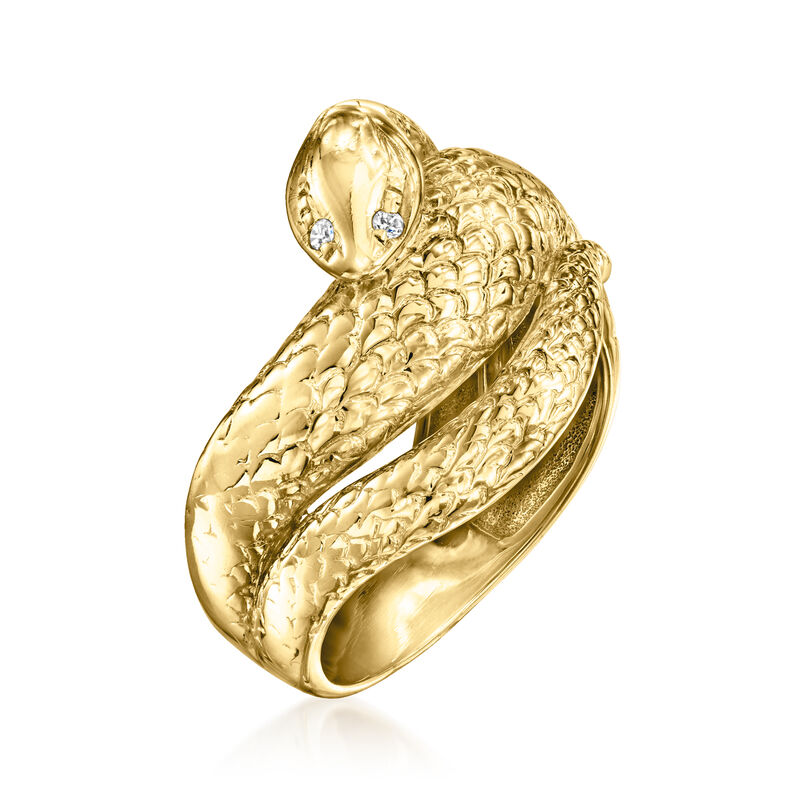 C. 1990 Vintage 18kt Yellow Gold Snake Ring with Diamond Accents image number 2