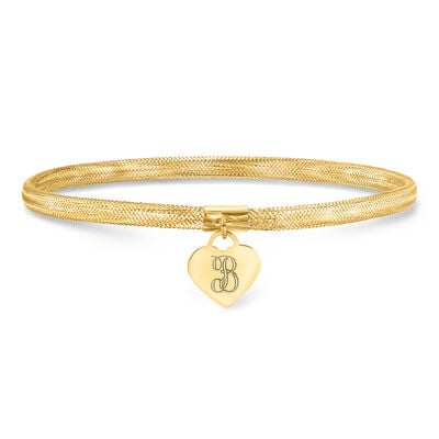 Italian 14kt Yellow Gold Personalized Heart Charm Mesh Bracelet