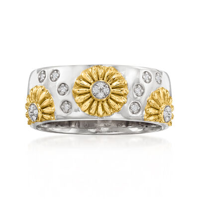 Diamond Sunflower Ring in Two-Tone  Sterling Silver