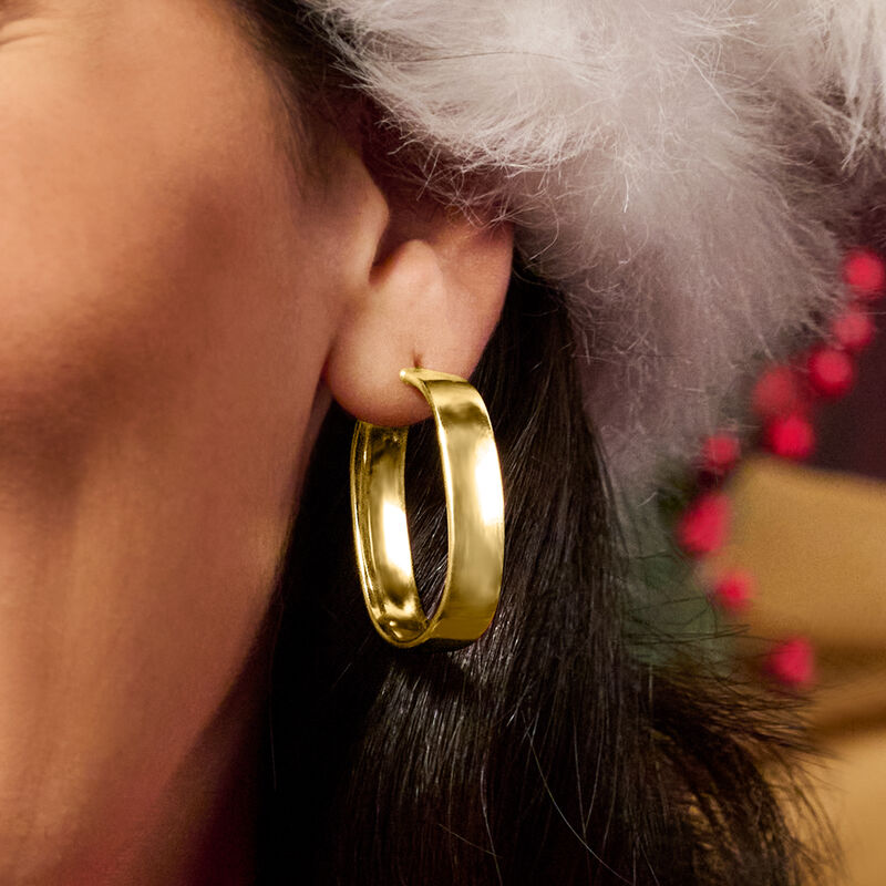 Italian 14kt Yellow Gold Oval Hoop Earrings. 1 3/8&quot; image number 2