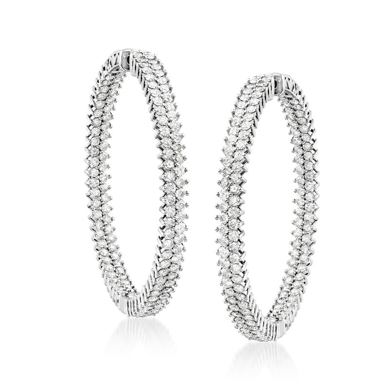 5.00 ct. t.w. Diamond Inside-Outside Hoop Earrings in Sterling Silver. 1 5/8&quot; image number 2