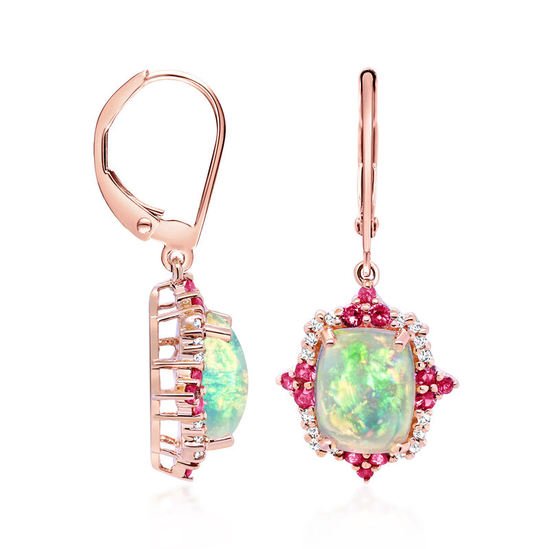 Ethiopian Opal and .40 ct. t.w. Ruby Drop Earrings with .11 ct. t.w. Diamonds in 14kt Rose Gold image number 2