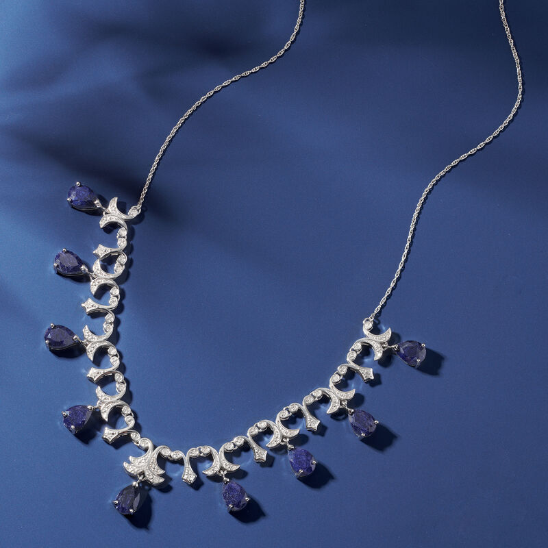 20.00 ct. t.w. Sapphire and .28 ct. t.w. Diamond Necklace in Sterling Silver. 18&quot; image number 2